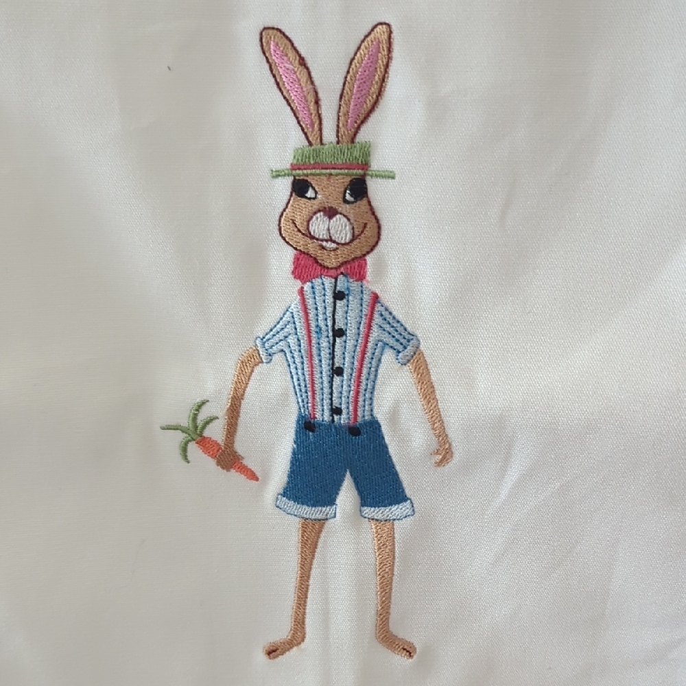 Pair of  White Cotton Kitchen Tea Towels  Embroidered  Bunny Design - Picture 6 of 10